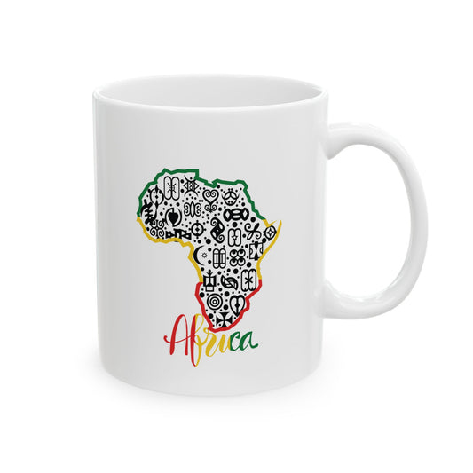 Ceramic Mug with Africa Map & Adinkra Symbols