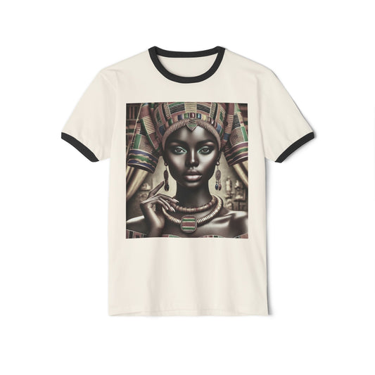 African Queen Ringer Tee – Unisex Cultural Graphic Shirt, Boho Art-Inspired Style