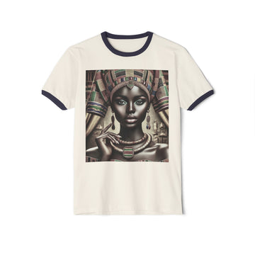African Queen Ringer Tee – Unisex Cultural Graphic Shirt, Boho Art-Inspired Style