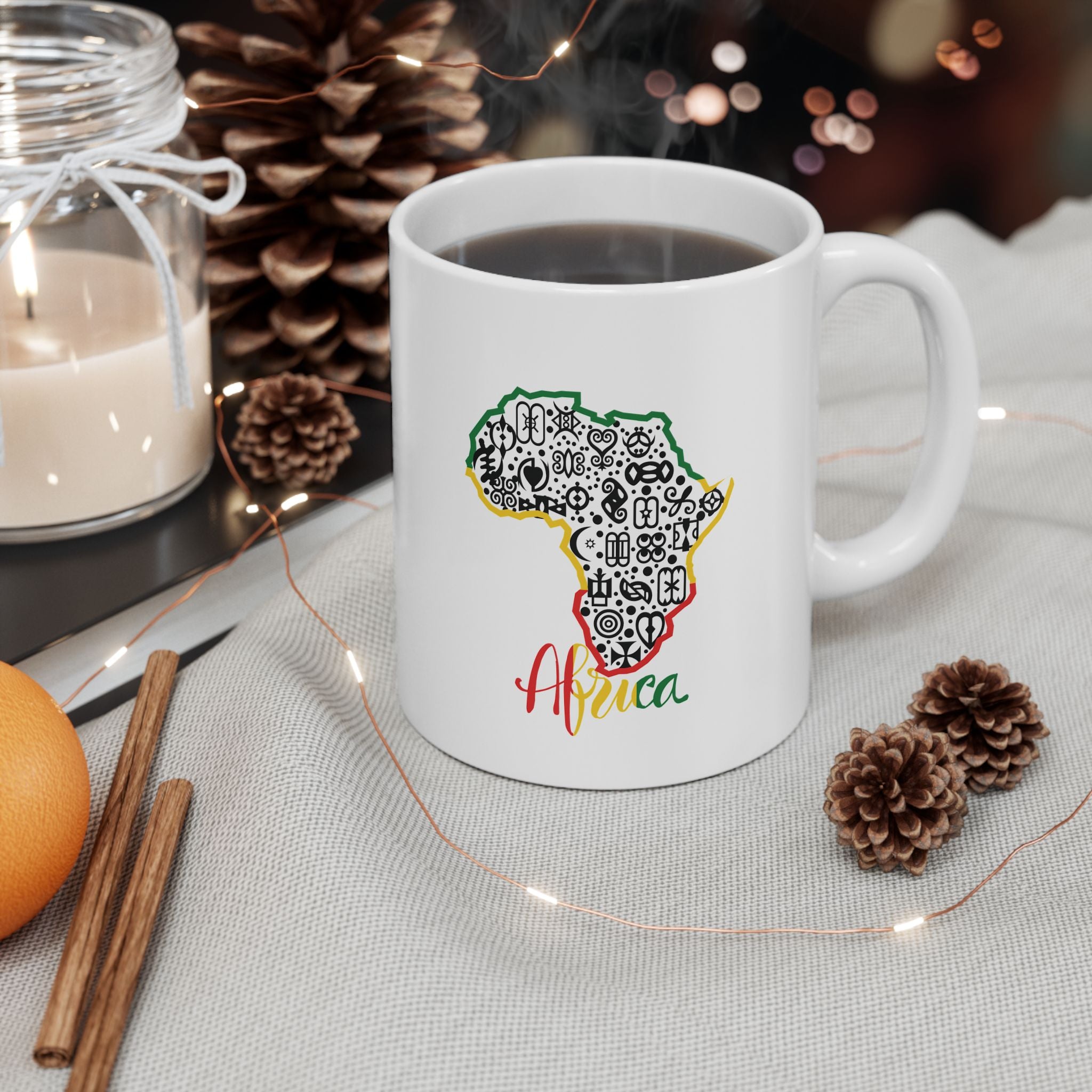 Ceramic Mug with Africa Map & Adinkra Symbols