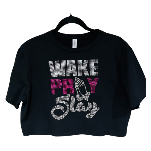 Women's loose fit round neck short sleeve crop top_Wake Pray Slay