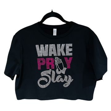Women's loose fit round neck short sleeve crop top_Wake Pray Slay