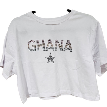 Women loose fit Round neck short Sleeve Ghana Rhinestone Crop top